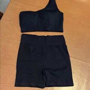 Black One-Shoulder Top and Shorts Set